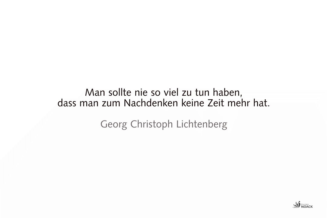 Man sollte nie so viel zu tun haben, dass man zum Nachdenken keine Zeit mehr hat. –Georg Christoph Lichtenberg